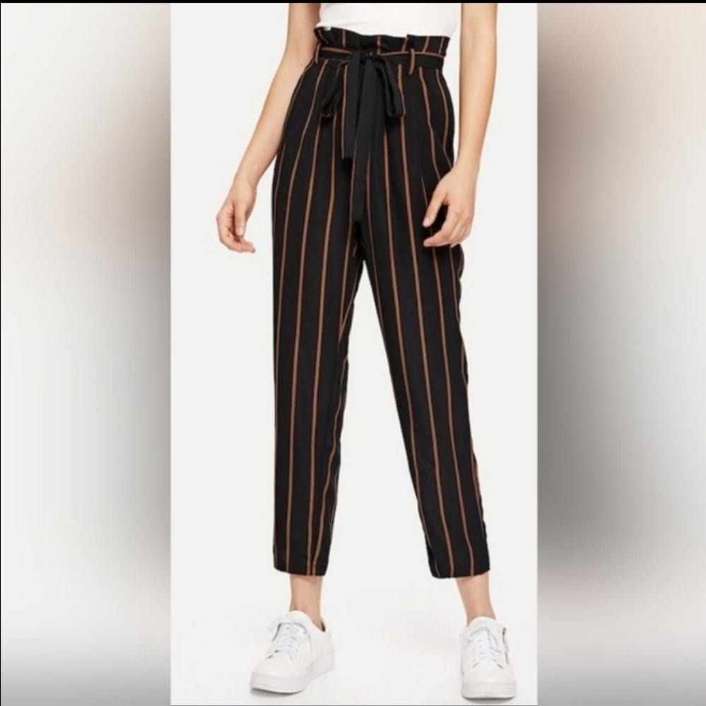 Zara Men's Black and Brown Striped Dress Pants Size:S